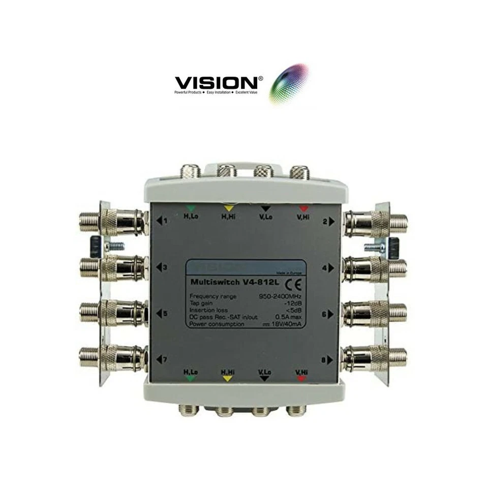 Vision V4-812L Cascadable Line Powered Multiswitch 12dB Gain 4×8 Way - Image 2 of 3
