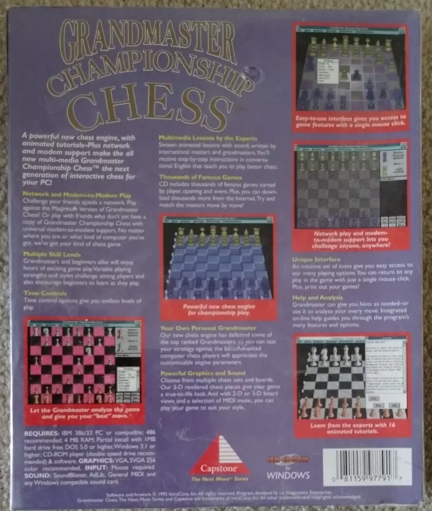 Grandmaster Championship Chess PC/Computer Software CD Rom 1995 RARE Game