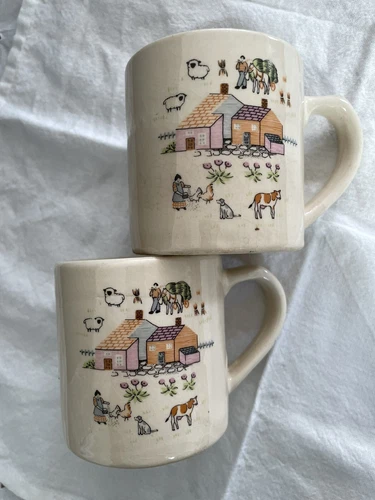 VTG  International Heartland 2 Coffee Mugs Farm Scene Stoneware Farmhouse Japan