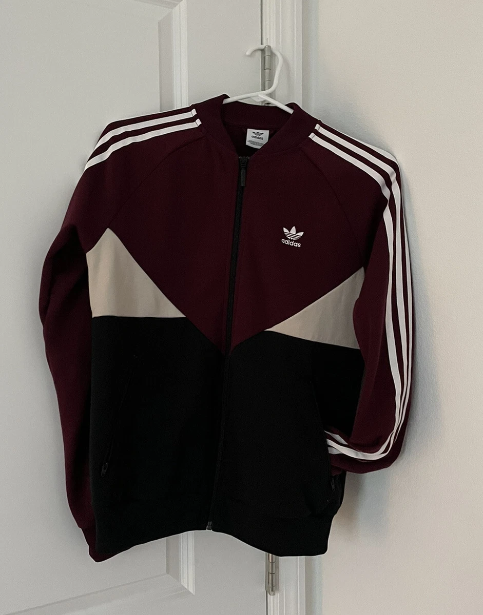 Burgundy and white adidas deals jacket