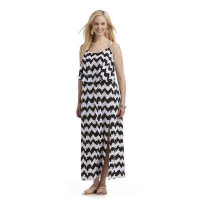 Relist Bongo Plus 2X Junior's Plus Sleeveless Flounce Maxi Dress - Chevron NEW