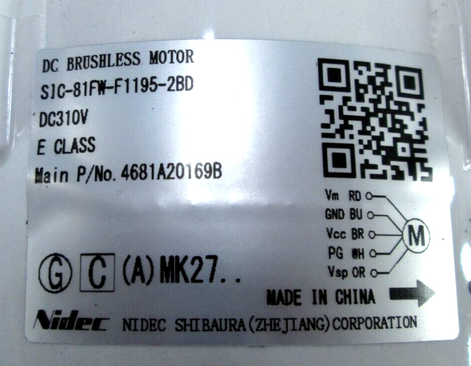 NIDEC AIR CONDITIONER FAN MOTOR 4681A20169B DC 310V DC Brushless 