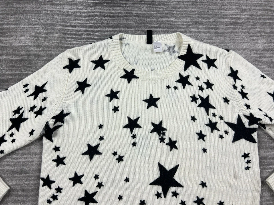 Divided H&M 毛衣女式中号象牙色黑色星星休闲裁剪 — 第 2/4 张图片