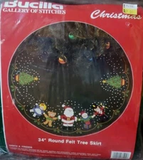 Bucilla 1991 Vintage 34" Tree Skirt Kit Santa + Friends 33105 Sequin Beaded NOS 