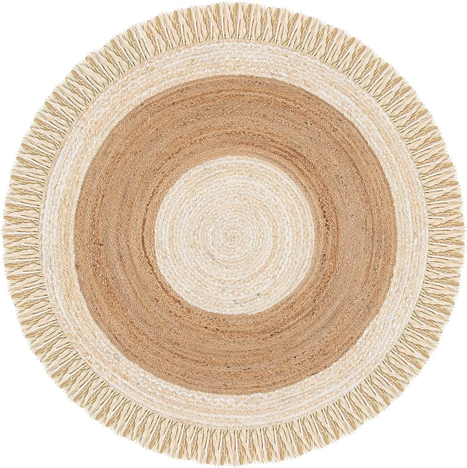 Rug Round Carpet White Line Handmade Reversible Braided Modern Rustic Look - Image 2 of 4