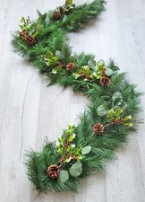 Christmas Mixed Holly Redberry Eucalyptus Pincone Garland 72"
