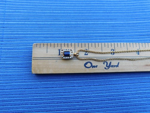 14k yellow gold sapphire and diamond pendant on 18" 1 1/2 mm round chain - Picture 19 of 20