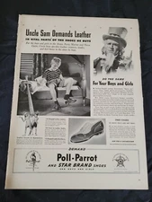 1941 VTG Original Magazine Ad POLL-PARROT Shoes Uncle Sam Demands Leather