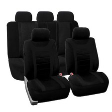 Sports Fabric 2 Row Set Car Seat Covers Solid Black Split Bench