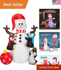 Durable 6FT Christmas Inflatable Snowman Set with Multicolor Lights & Stakes