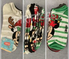 NWT 5pk Minnie Mouse Christmas Disney Ankle No-show Socks Holiday Santa Hat