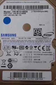 1TB Samsung HN-M101MBB | P/N: C7102-G14A-ABYD6 | 2011.09