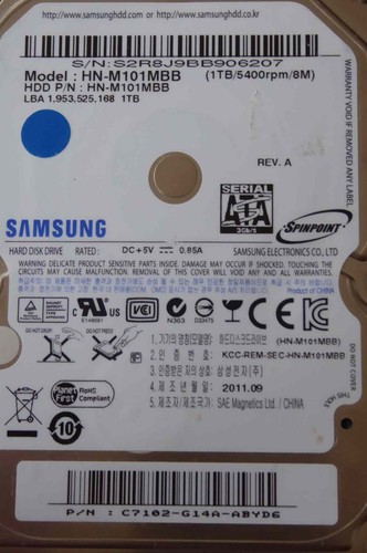 1TB Samsung HN-M101MBB | P/N: C7102-G14A-ABYD6 | 2011.09