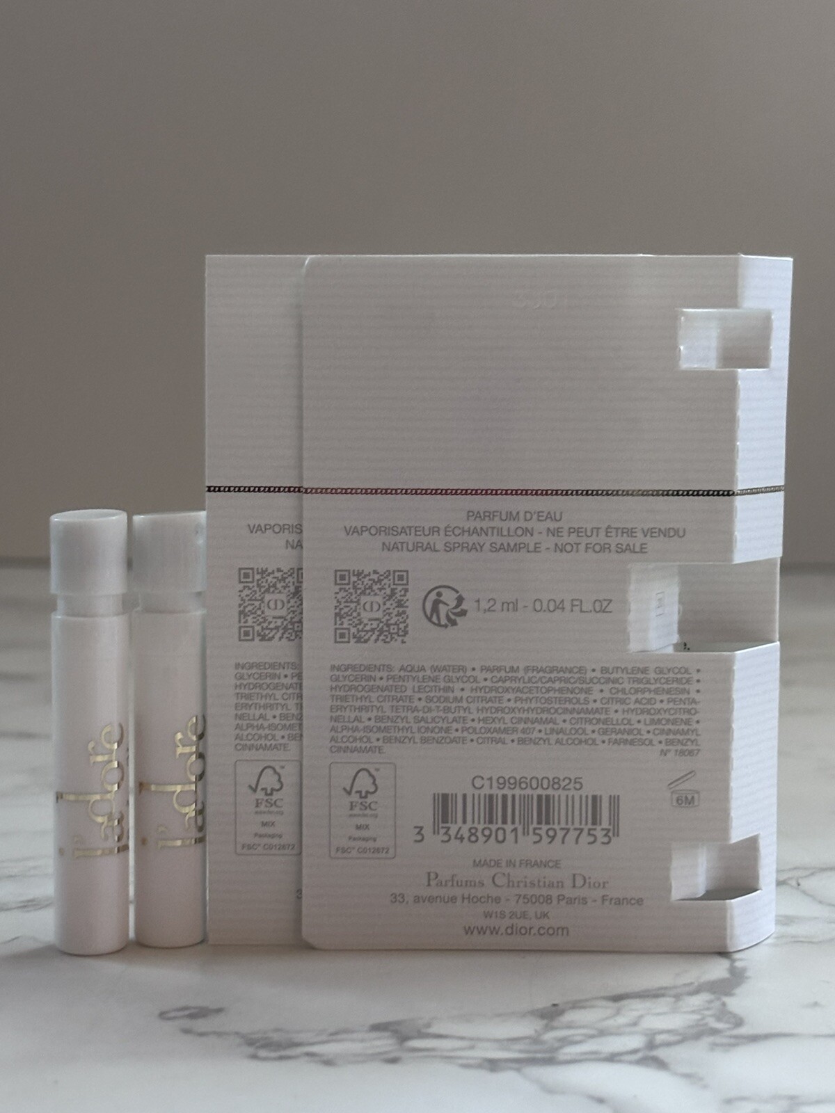 2x Dior J'Adore Parfum D'Eau Eau de Parfum  Sample Spray .04oz, 1.2ml