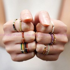 4mm Natural Multi-Color Gemstone Round Beads Circle Adjustable Stretchy Rings