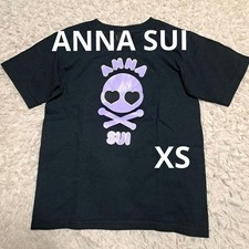 Anna Sui Dark Navy XS T-Shirt Skull Heart Design Used Japan