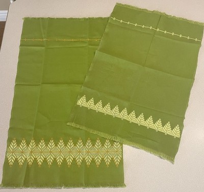 Vtg Swedish Dish Tea Towels Huck Weave Set Of 2 Avocado Green MCM Kitchen Decor