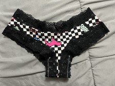 HTF Victoria's Secret PINK Cheeky Panty Racer Checkered 2018 Dog Logo Small Y2K