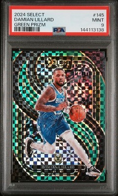 2024 PANINI SELECT ##145 DAMIAN LILLARD GREEN PRIZM PSA 9