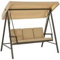 Hollywoodschaukel 3-Sitzer Schaukelbank Mit Verstellbarem Dach Bis 360 Kg Beige