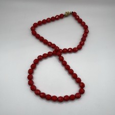 Vintage Opaque Red Faceted Glass Bead Necklace 23"