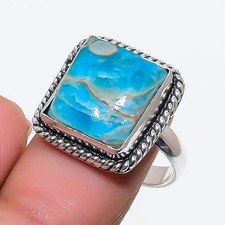 Neon Blue Apatite Gemstone Handmade 925 Sterling Silver Jewelry Ring Size 8 j460