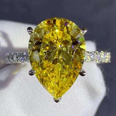 6.50 Ct Natural Yellow Sapphire & Diamond Wedding Ring 18k White Gold 7 8 9