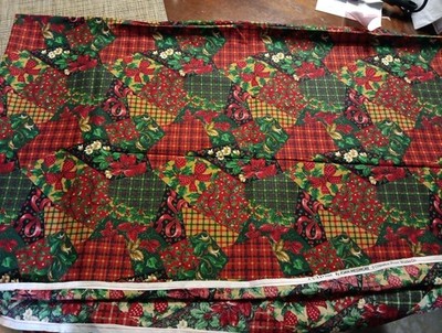 Christmas Plaids & Holly Cotton Fabric 43''W VIP Print Joan Messmore 2 Yards 