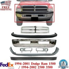 Front Bumper Chrome Kit Grille Fog Lamp Moldings For 1994-01 Dodge Ram 1500