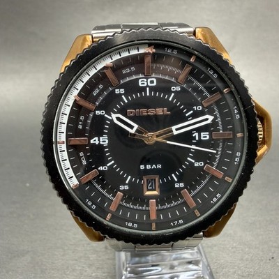 Diesel Rollcage Watch Men 46mm Black Dial Rose Gold Tone Date DZ-1754 New Batter