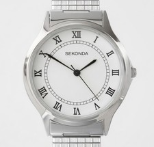 Image of Sekonda Mens Basic White Dial, Silver Metal Expandable Bracelet Watch Stainless