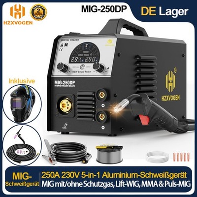 5IN1 Aluminium Schweißgerät 250A 230V Gas/Fülldraht MIG TIG STICK &TIG-Brenner