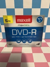 Maxell DVD-R Discs, 4.7GB, 16x, w/Jewel Cases, 5 Pack NEW Sealed