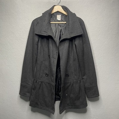 Roxy Women's Charcoal Gray Hooded Wool Blend Peacoat Jacket S Size