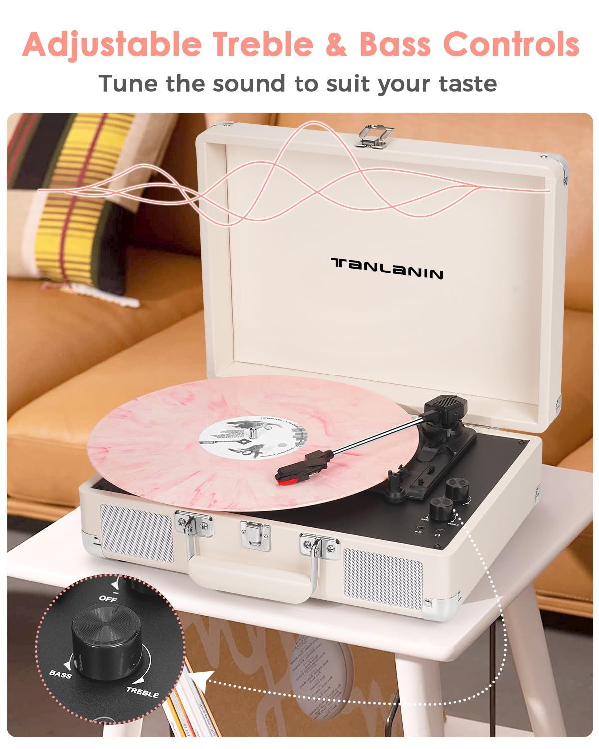 Record Player with Enhanced Speakers 3-Speed Bluetooth Suitcase Portable Viny...