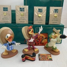 WDCC The Three Caballeros & Opening Title (Set of 4) w/ Promo Postcard & Button