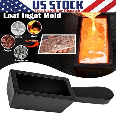 25 oz Cast Iron Loaf Bar Ingot Mold With Handle Melting Gold Silver Copper Scrap