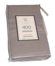 Wamsutta Sateen 400 Thread Count 2 Standard Pillowcases Solid Gray 100% Cotton