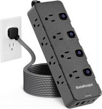 Surge Protector Power Strip 10 Ft 8 Widely AC Outlet 4 USB Ports 2 USB C Flat