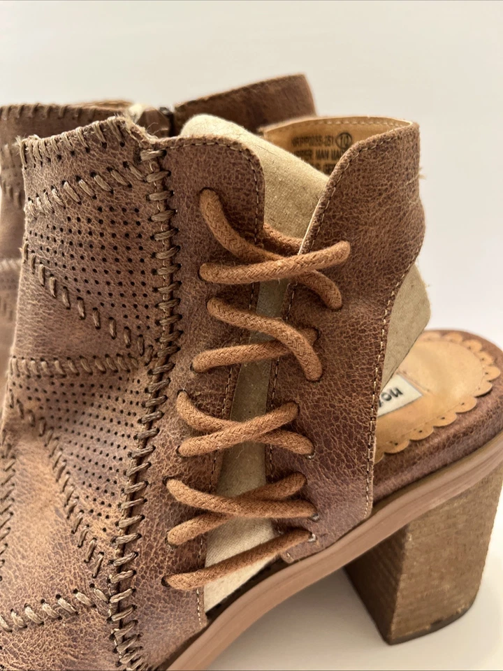 Not Rated Women’s 10 Peep Toe Sandal Bootie Brown Stitching Side Zip Side Laced  - Image 2 of 4