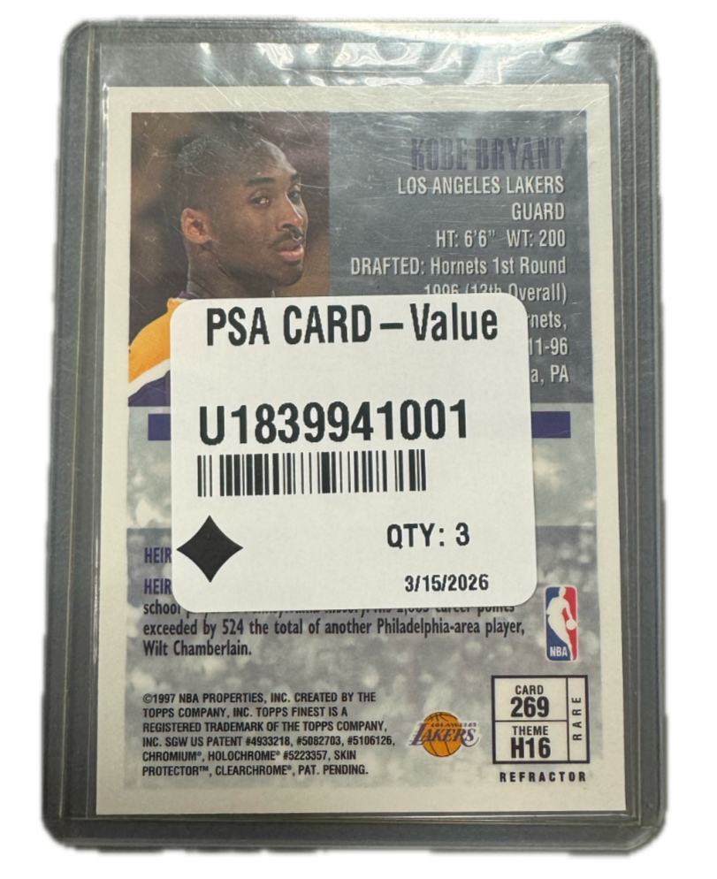 1996-97 Topps Finest Kobe Bryant Gold Refractor #269 Rookie RC