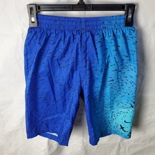 Nike Swim Trunks Boys L 12-13 YRS Blue Print Swoosh Shorts Lined Beach Bottoms