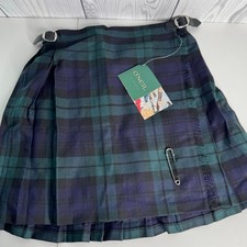O'Neil Dublin Girls Kilt Blue/Green Plaid Pleated Wool Kilt Skirt Sz 24 5/6 