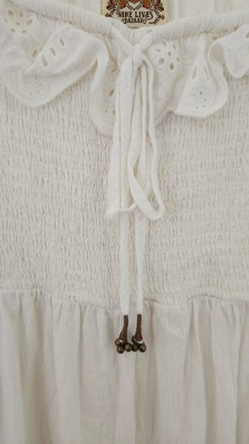 Nine Lives Bazaar ~ Jenny Shirred Dove Dress White Cotton Midi S AU 8 10 US 4 6 - Picture 11 of 17