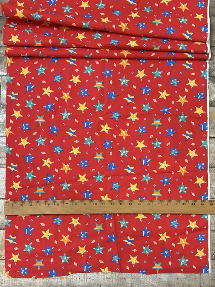 NTT Inc Red Star Fabric Vintage 1988 Primary Colors Fabric Traditions 54x44” - Image 3 of 4