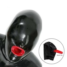 Latex mask with red mouth condom with back zipper rubber mask Cosplay Fetish M