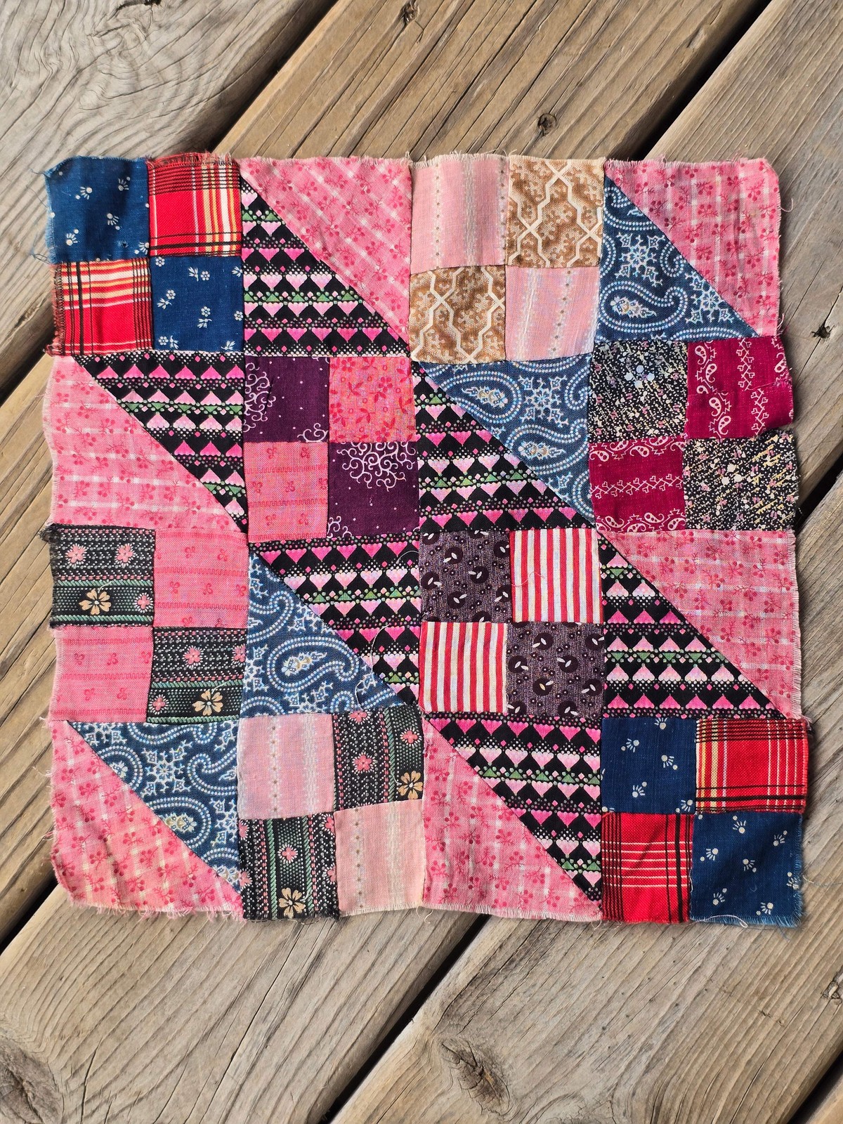 Antique Mixed Lot of Hand Pieced Quilt Blocks - Set of 3