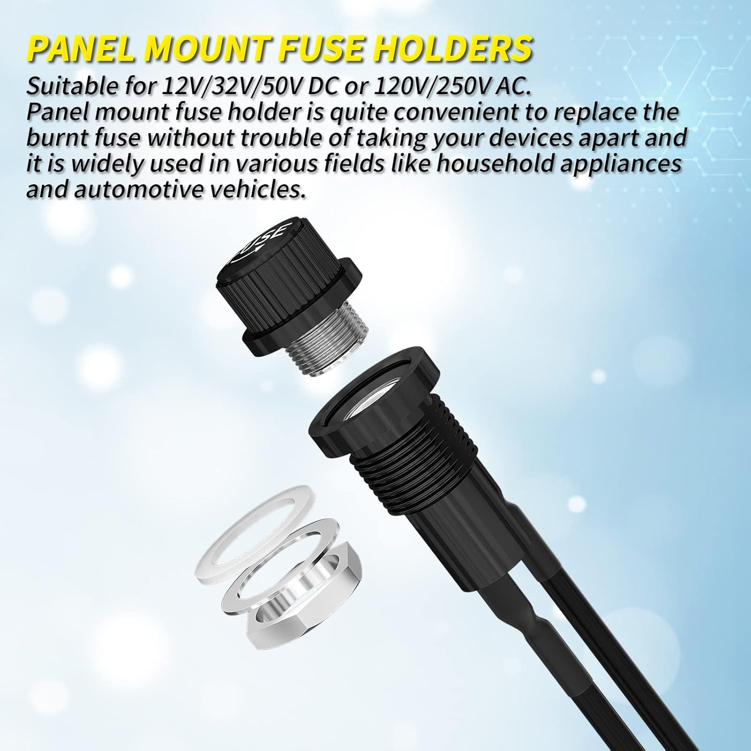 Panel Mount Fuse Holder 5X20Mm 12V DC 250V AC Screw Cap Fuse Holders with Pre-So