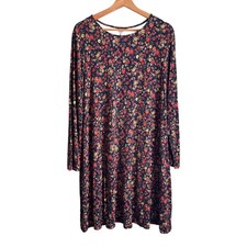 Old Navy Womens Swing Dress Size XL Navy Floral Stretch Boho Cottagecore Casual