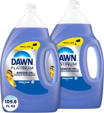 Dish Soap Dawn Platinum Fresh Rain Scent Liquid Dishwashing 2 Pk 54.8 Oz Bundle